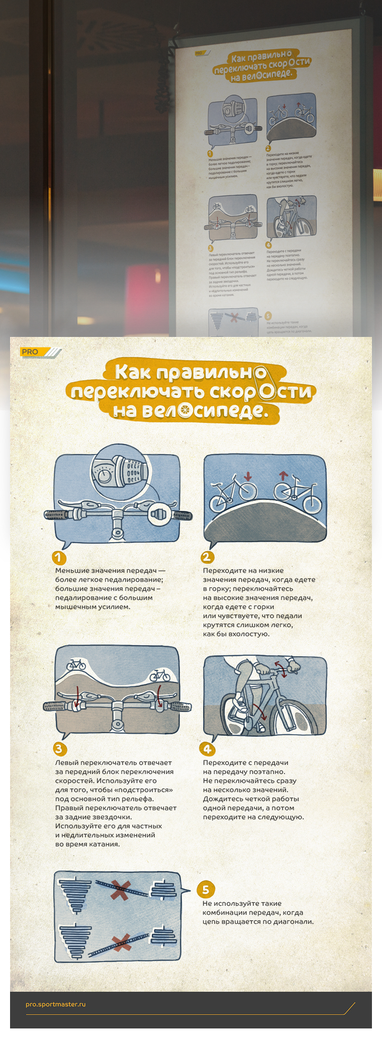 Эскиз проекта Poster infographics "How to properly switch speeds on a bicycle"